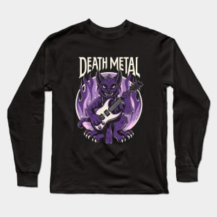 Death Metal Satanic Baphomet Cat playing guitar Long Sleeve T-Shirt